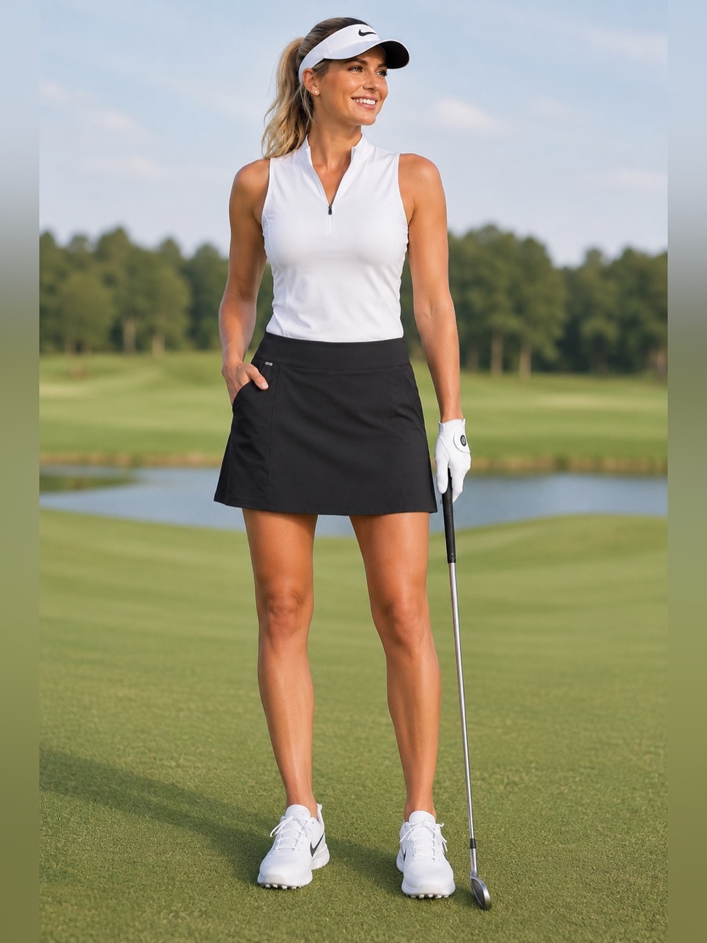 Nivo Golf Skort Black Pull-On Athletic Tennis Golf Skirt L Ruffle Back + Pockets